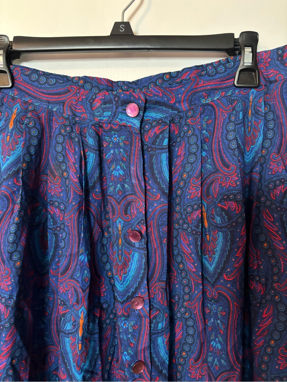 Vintage Feminine Fairycore Ethereal Button-Front Paisley Maxi Skirt - Picture 2 of 5